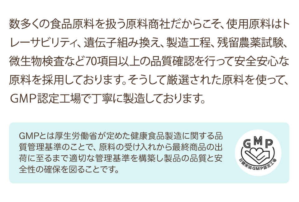 GMP認証工場で製造しています。